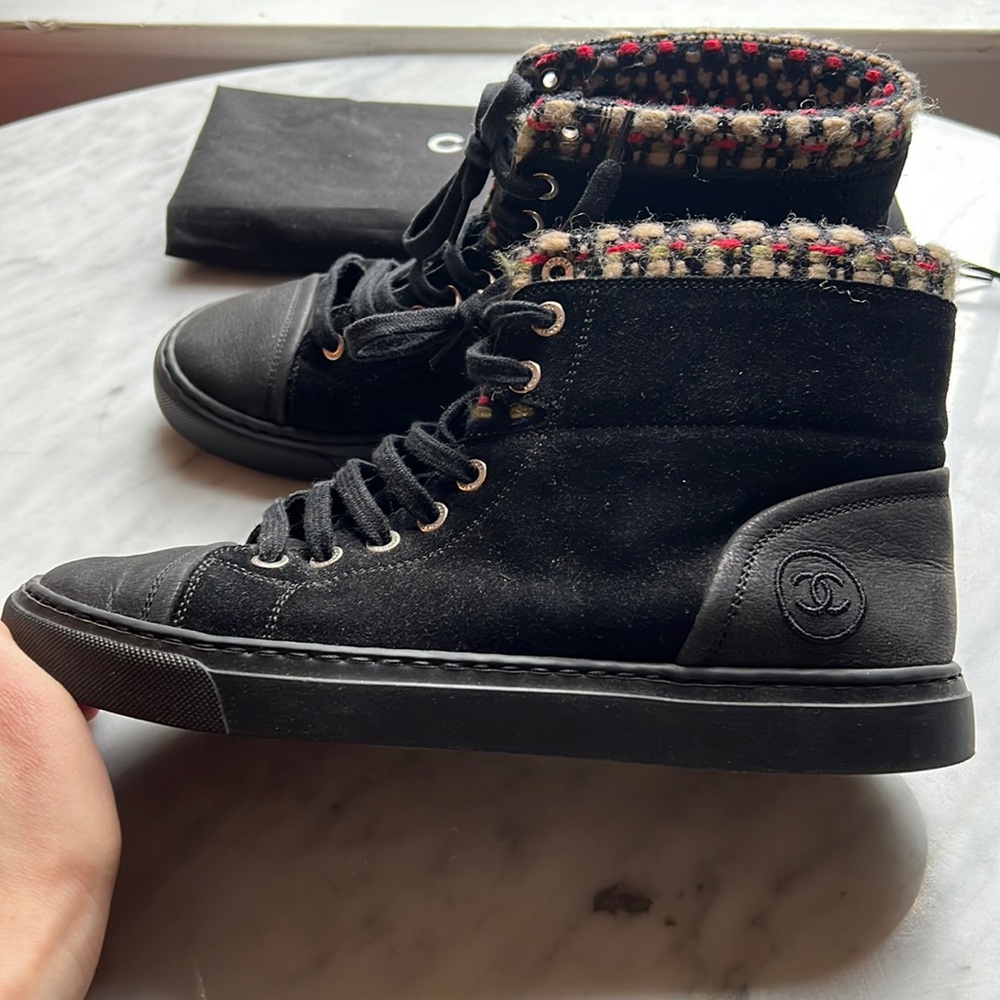 Black Suede and Tweed High-top Sneakers Size 37